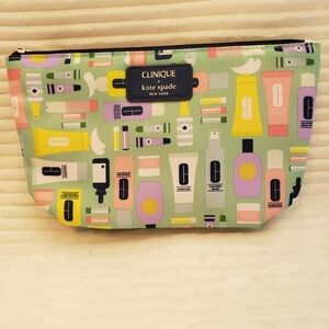 Clinque × Kate Spade Green Cute Cosmetic Makeup Bag Nwt